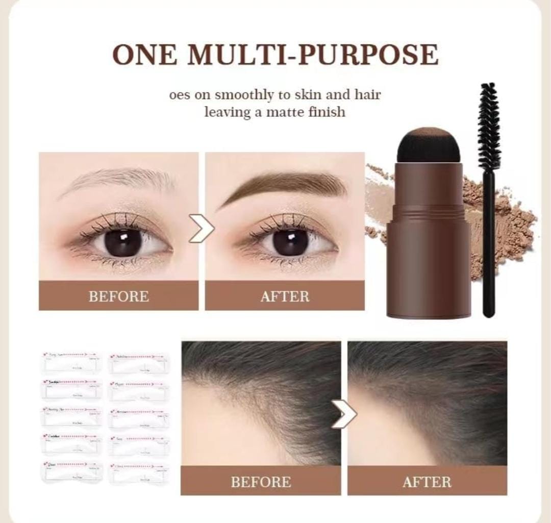One Step Eyebrow Stamp Shaping Kit Set Waterproof with 10 Reusable Brow Stencils and 2 Spiral Brushes